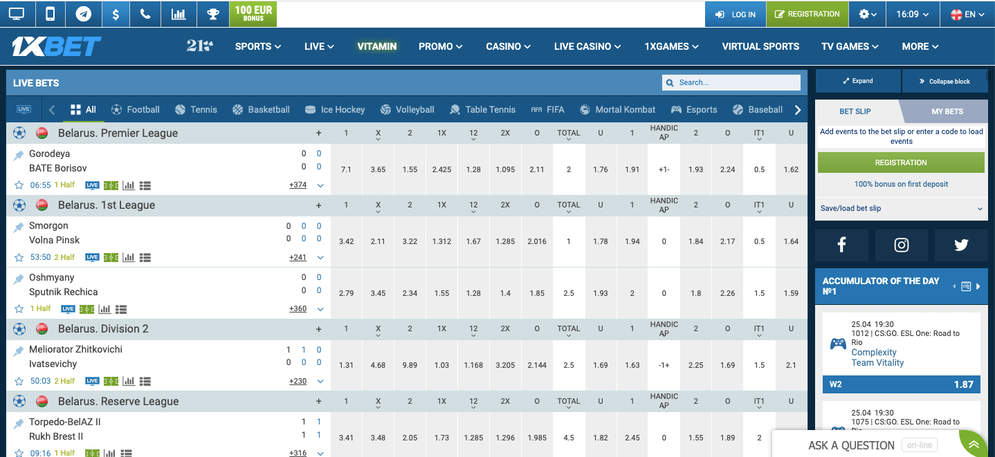 1xbet betting