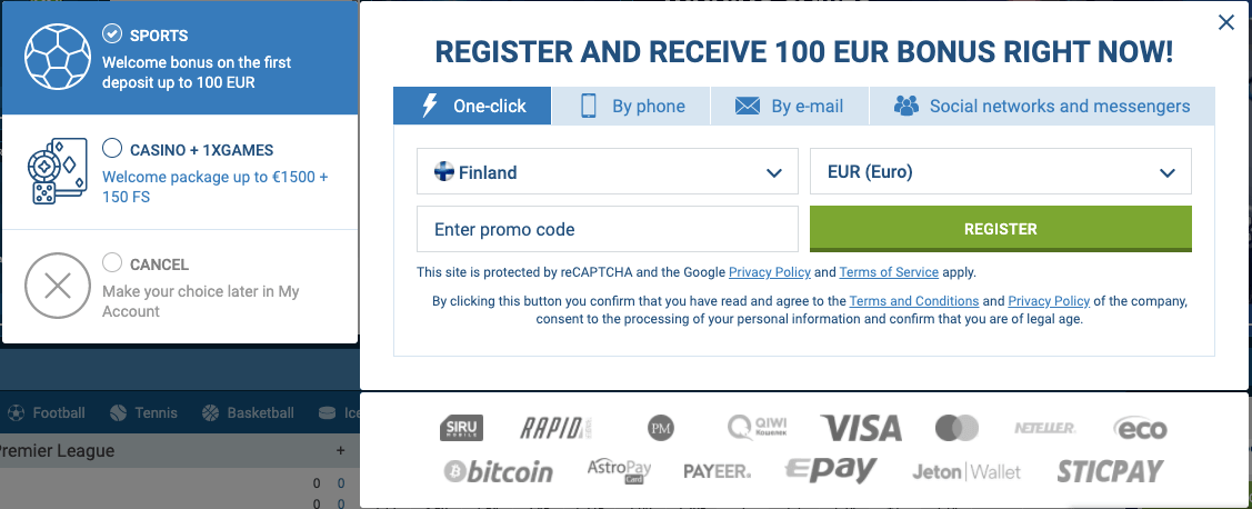 1xbet registration