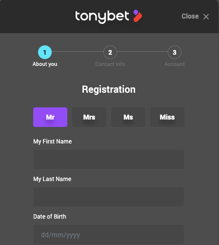 Tonybet register