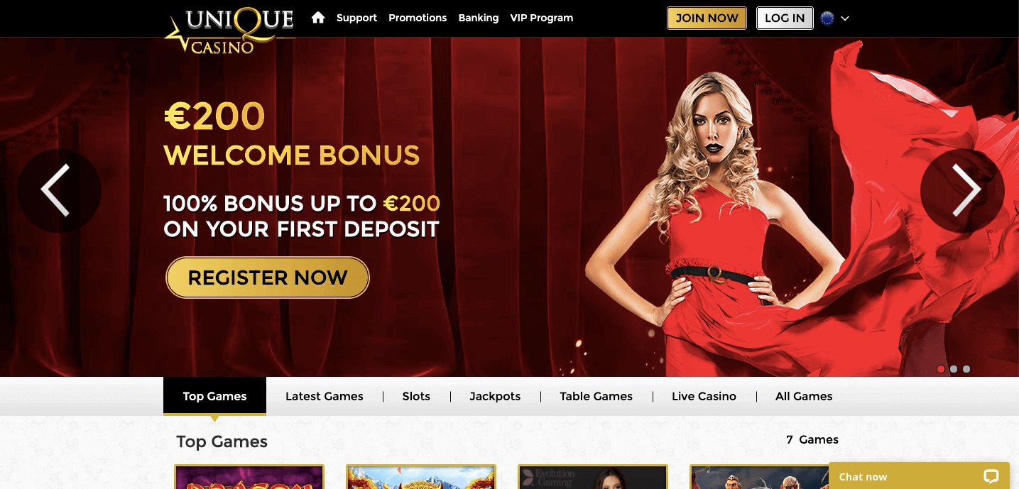 Unique Casino homepage