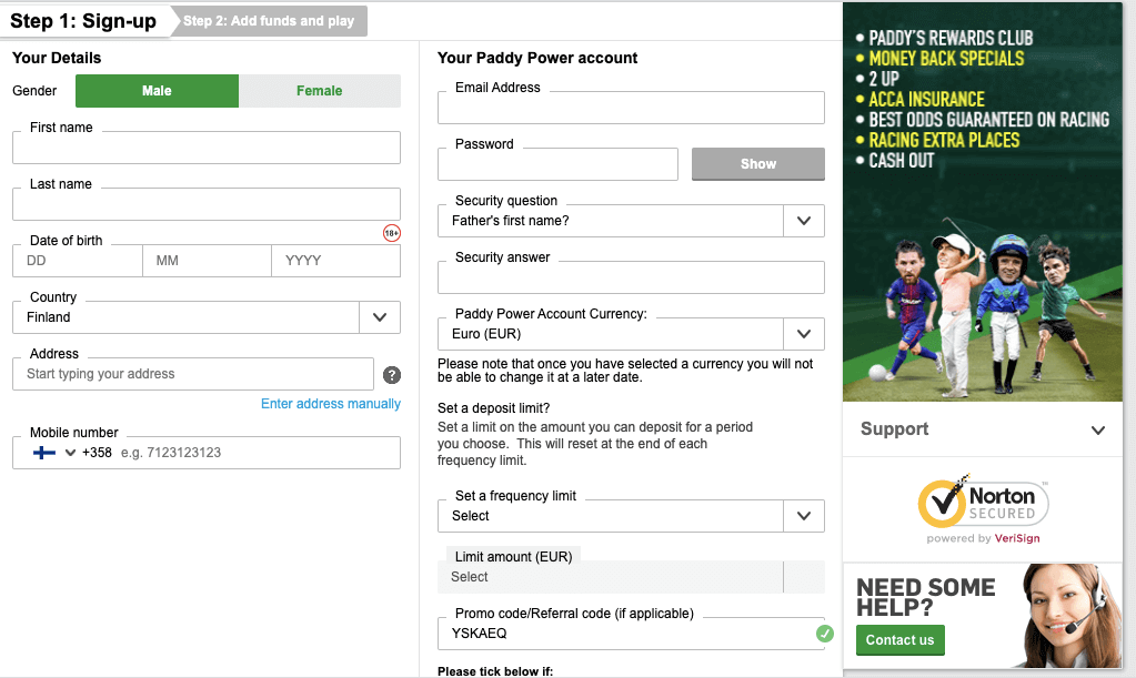 Paddy Power register