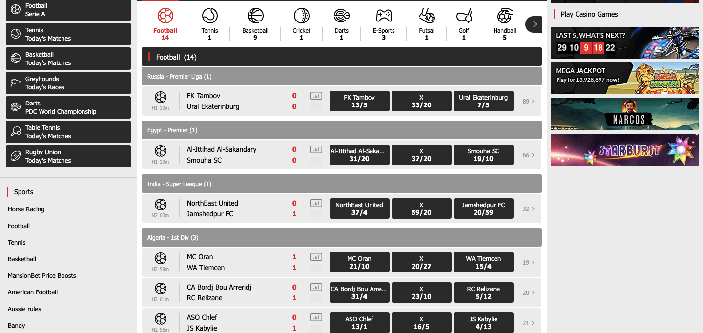 MansionBet Betting