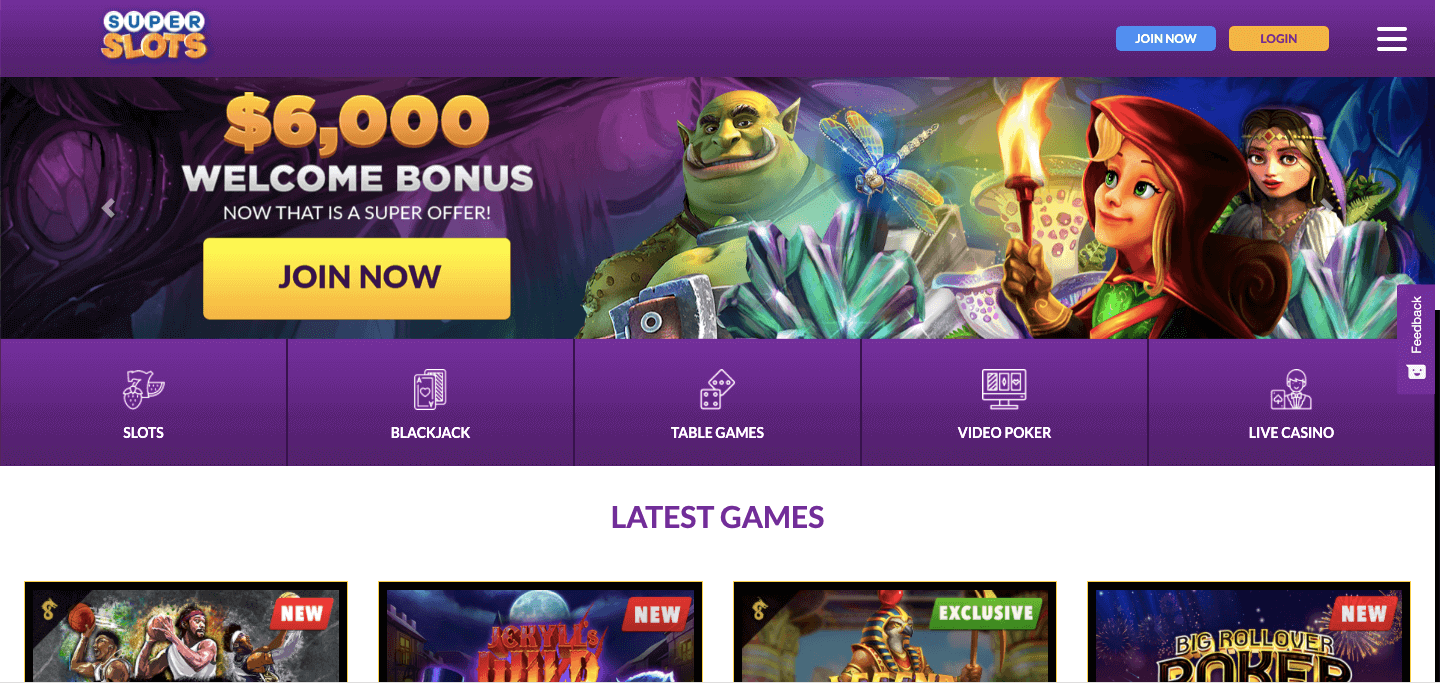 SuperSlots.ag Casino Homepage