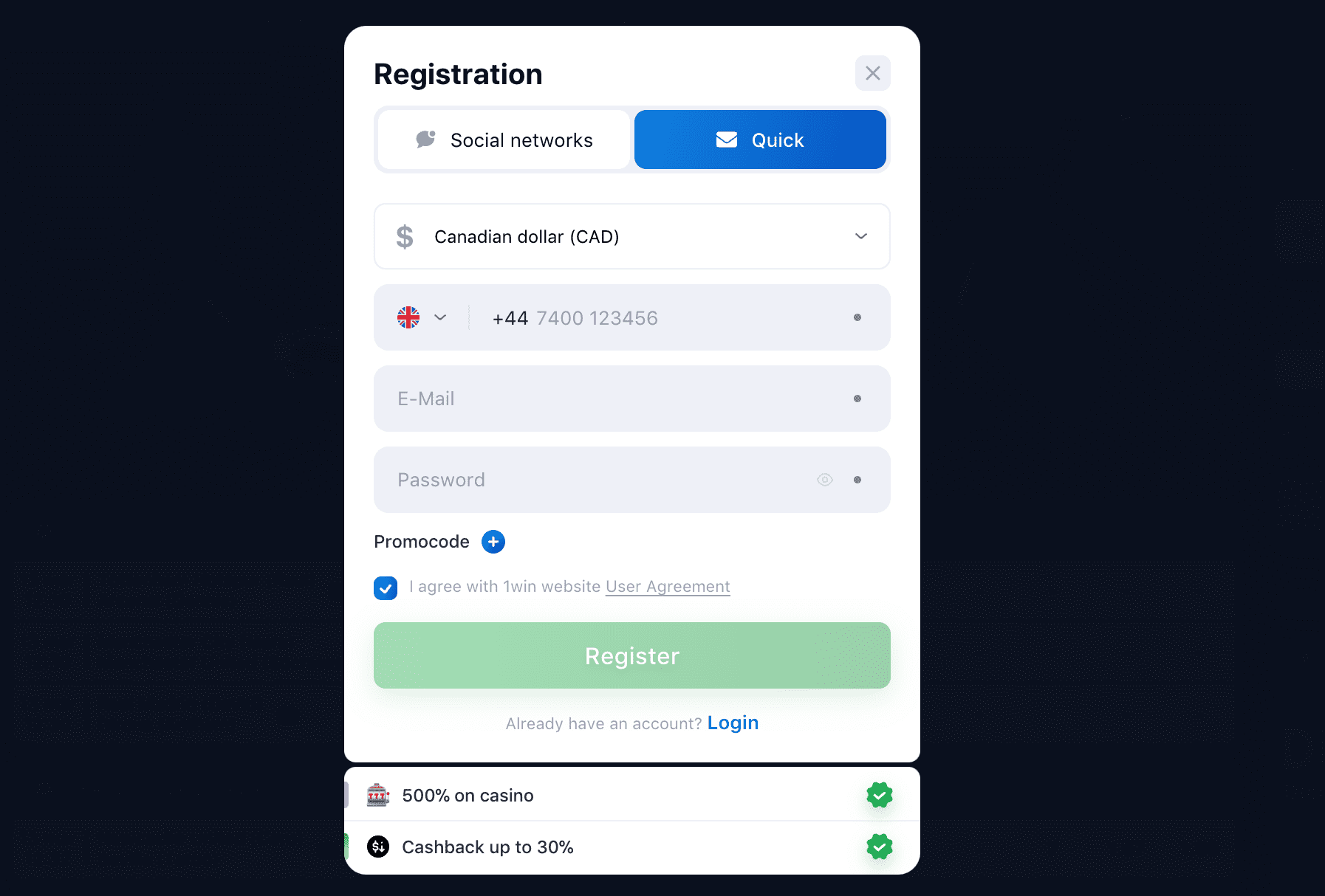 1Win Register
